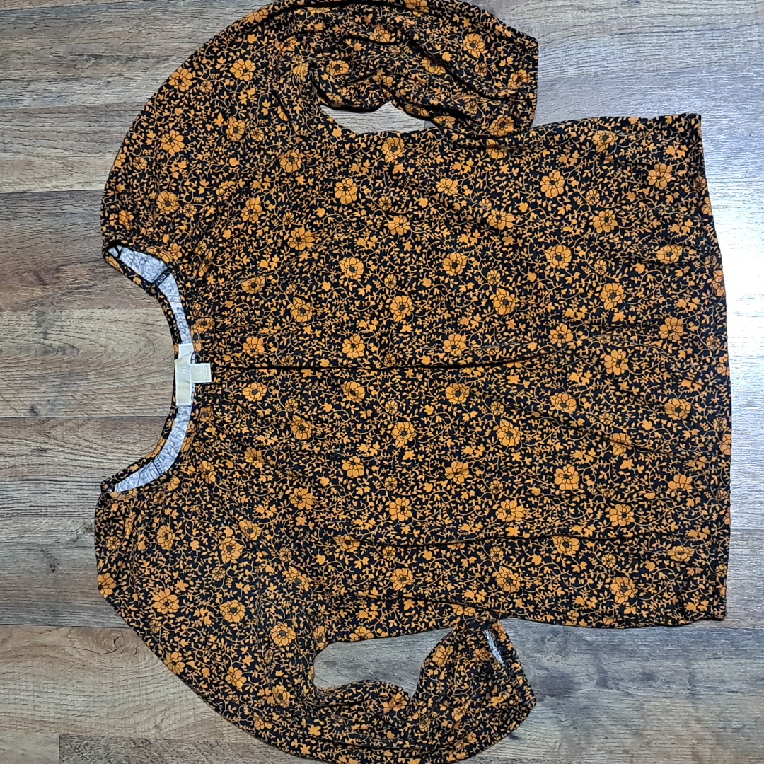 Michael Michael Kors Black And Orange Floral Blouse Size Small